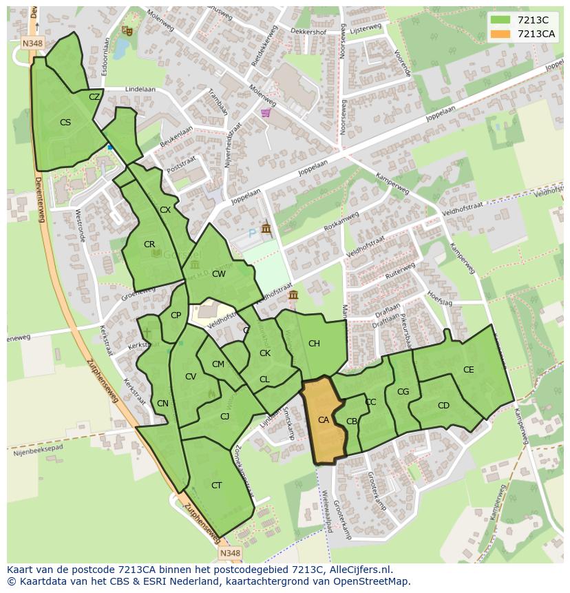 Afbeelding van het postcodegebied 7213 CA op de kaart.
