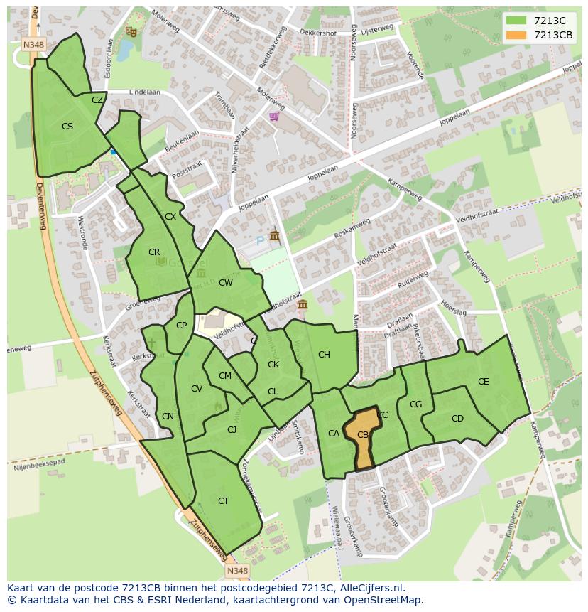 Afbeelding van het postcodegebied 7213 CB op de kaart.