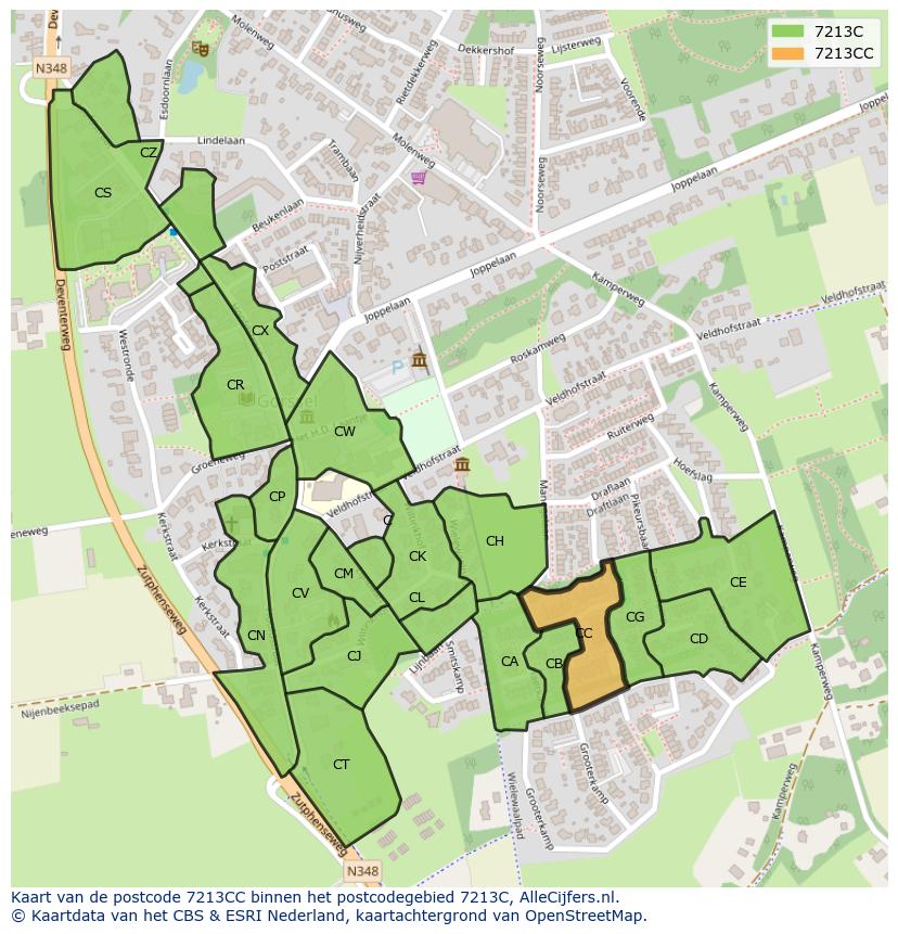 Afbeelding van het postcodegebied 7213 CC op de kaart.