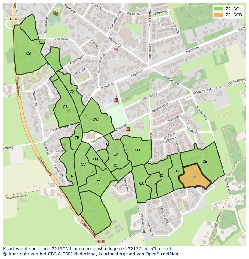 Afbeelding van het postcodegebied 7213 CD op de kaart.