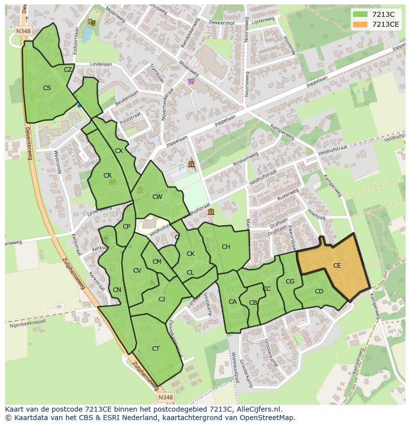 Afbeelding van het postcodegebied 7213 CE op de kaart.