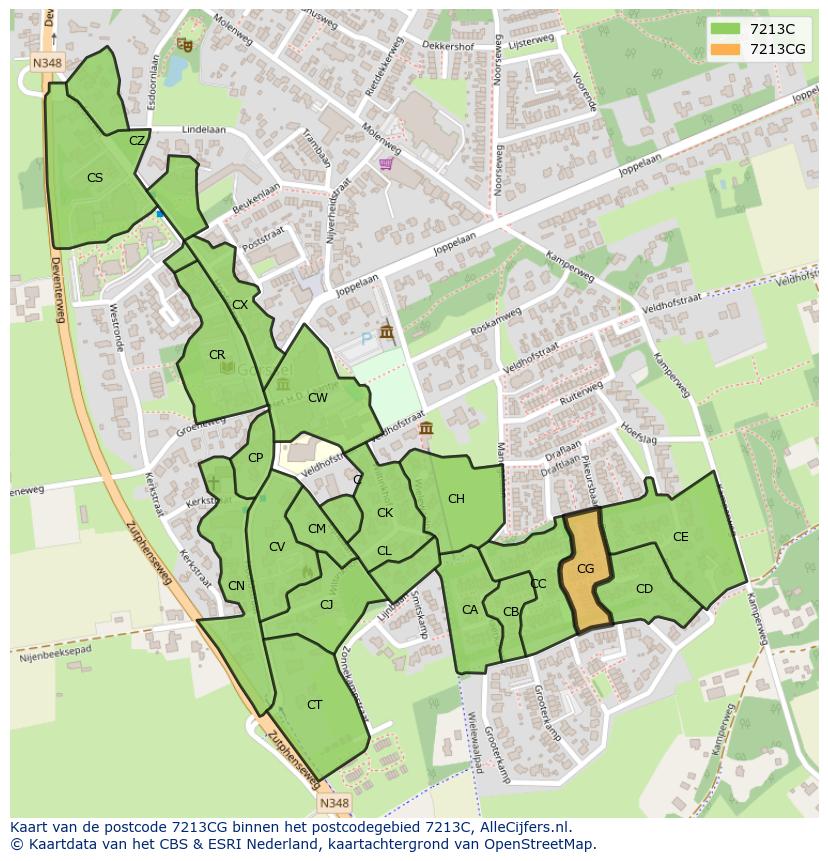 Afbeelding van het postcodegebied 7213 CG op de kaart.