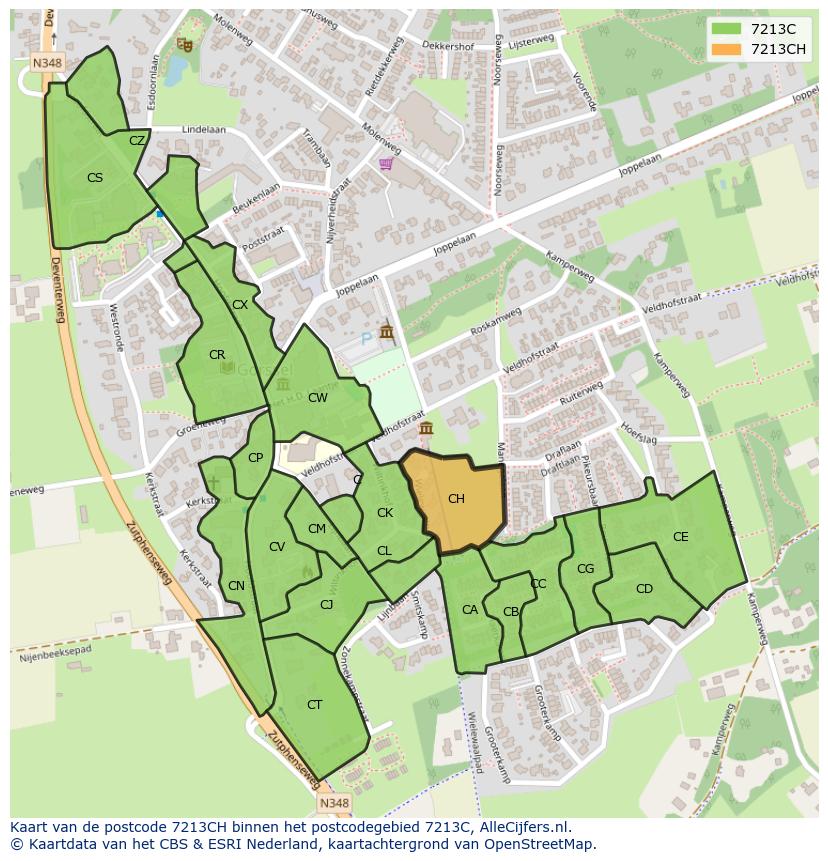 Afbeelding van het postcodegebied 7213 CH op de kaart.