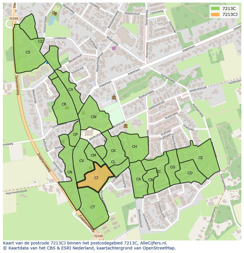 Afbeelding van het postcodegebied 7213 CJ op de kaart.