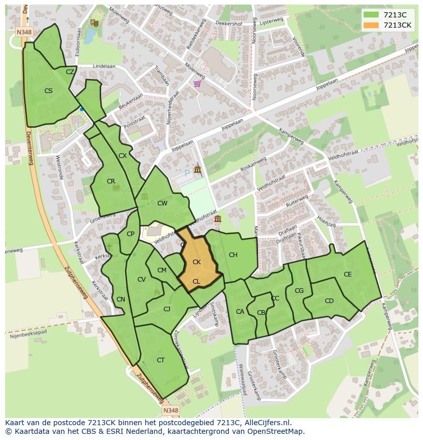 Afbeelding van het postcodegebied 7213 CK op de kaart.