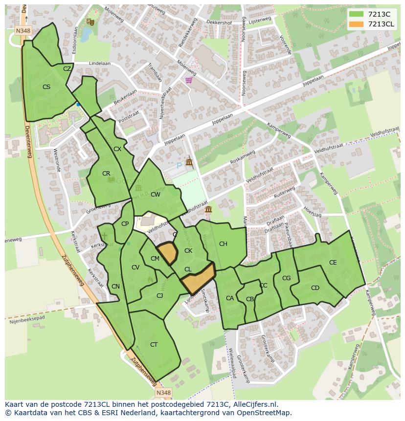 Afbeelding van het postcodegebied 7213 CL op de kaart.