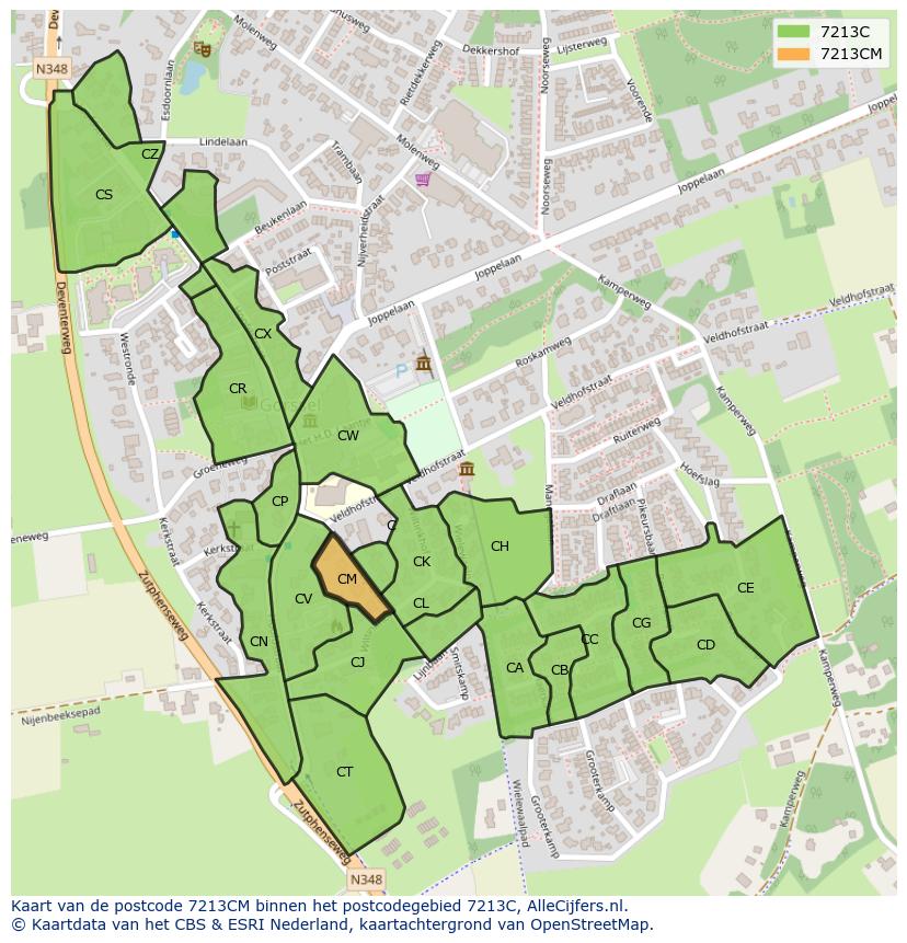 Afbeelding van het postcodegebied 7213 CM op de kaart.