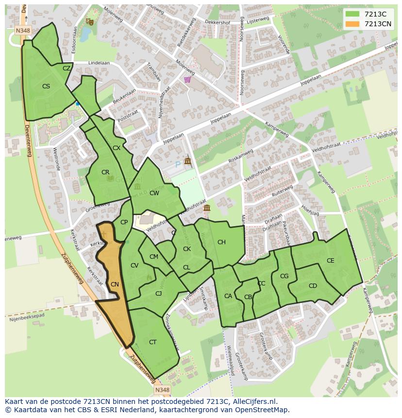 Afbeelding van het postcodegebied 7213 CN op de kaart.