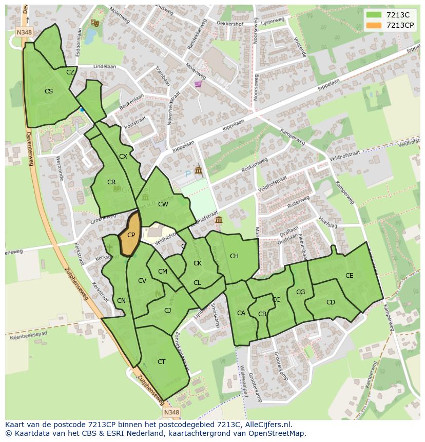 Afbeelding van het postcodegebied 7213 CP op de kaart.