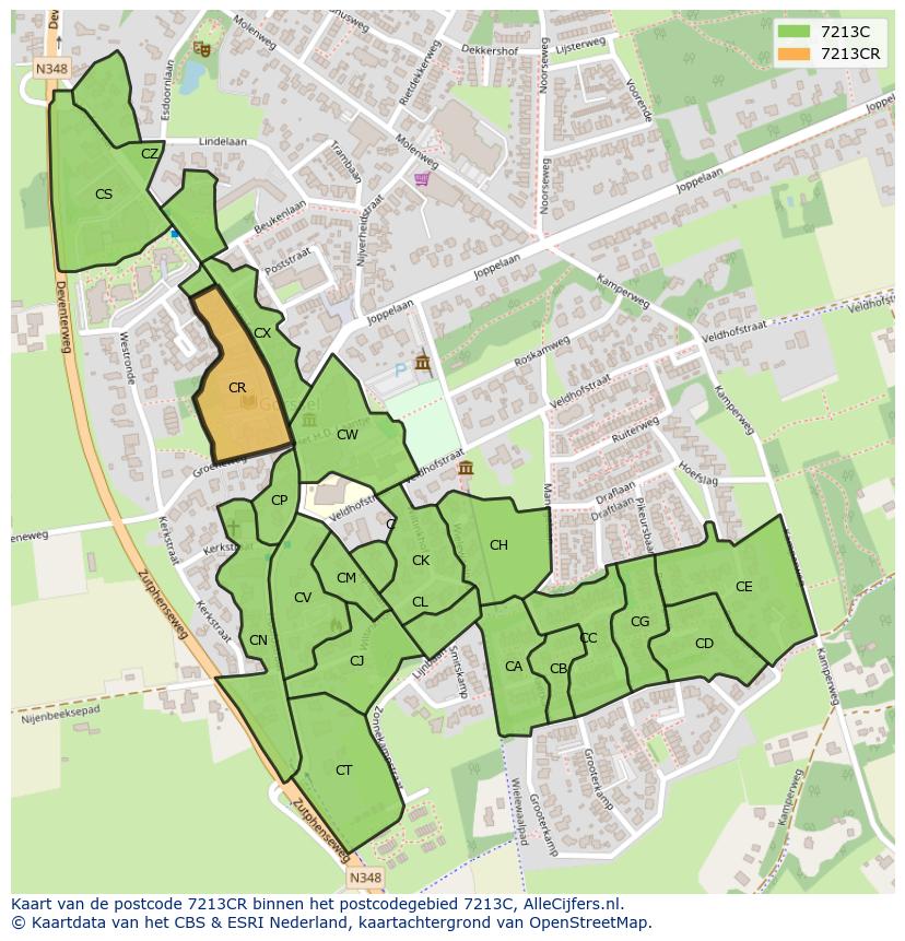 Afbeelding van het postcodegebied 7213 CR op de kaart.