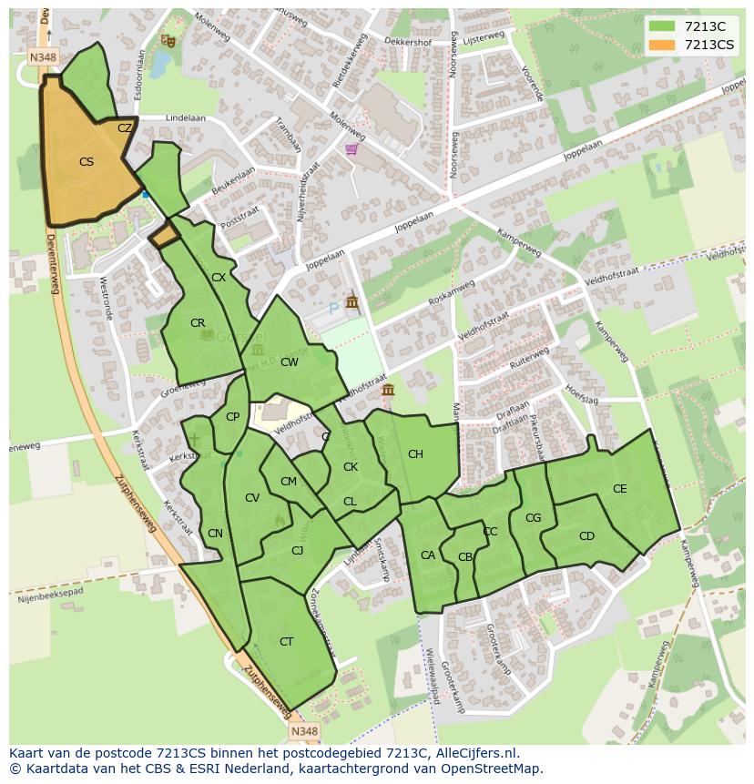 Afbeelding van het postcodegebied 7213 CS op de kaart.