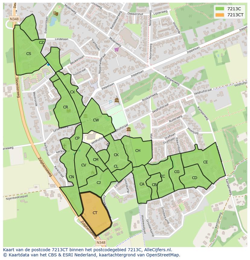 Afbeelding van het postcodegebied 7213 CT op de kaart.