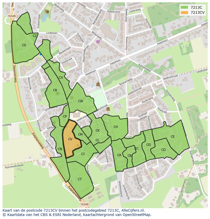 Afbeelding van het postcodegebied 7213 CV op de kaart.