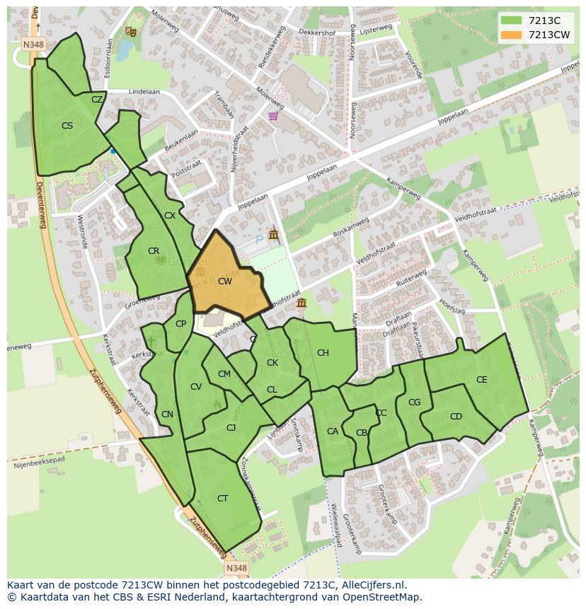 Afbeelding van het postcodegebied 7213 CW op de kaart.