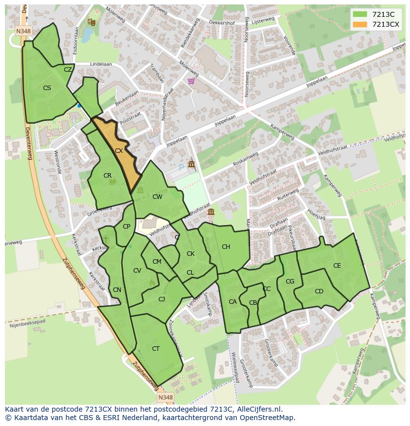 Afbeelding van het postcodegebied 7213 CX op de kaart.