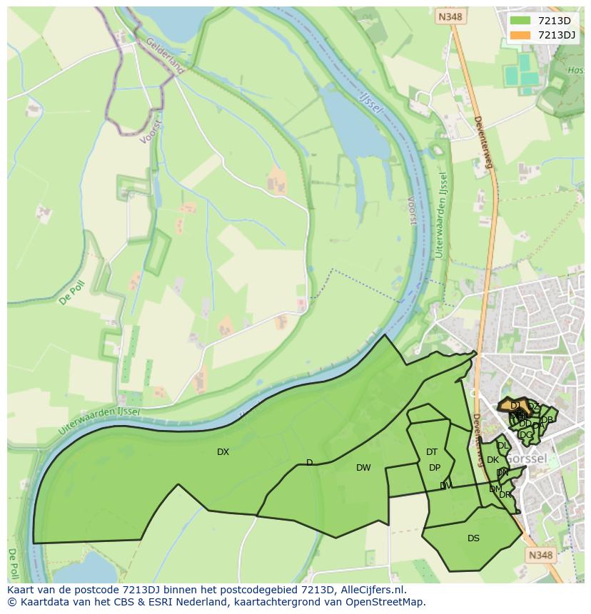 Afbeelding van het postcodegebied 7213 DJ op de kaart.