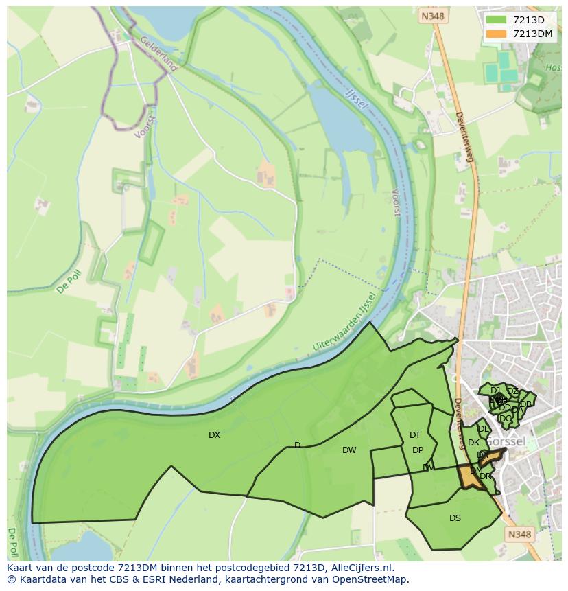 Afbeelding van het postcodegebied 7213 DM op de kaart.