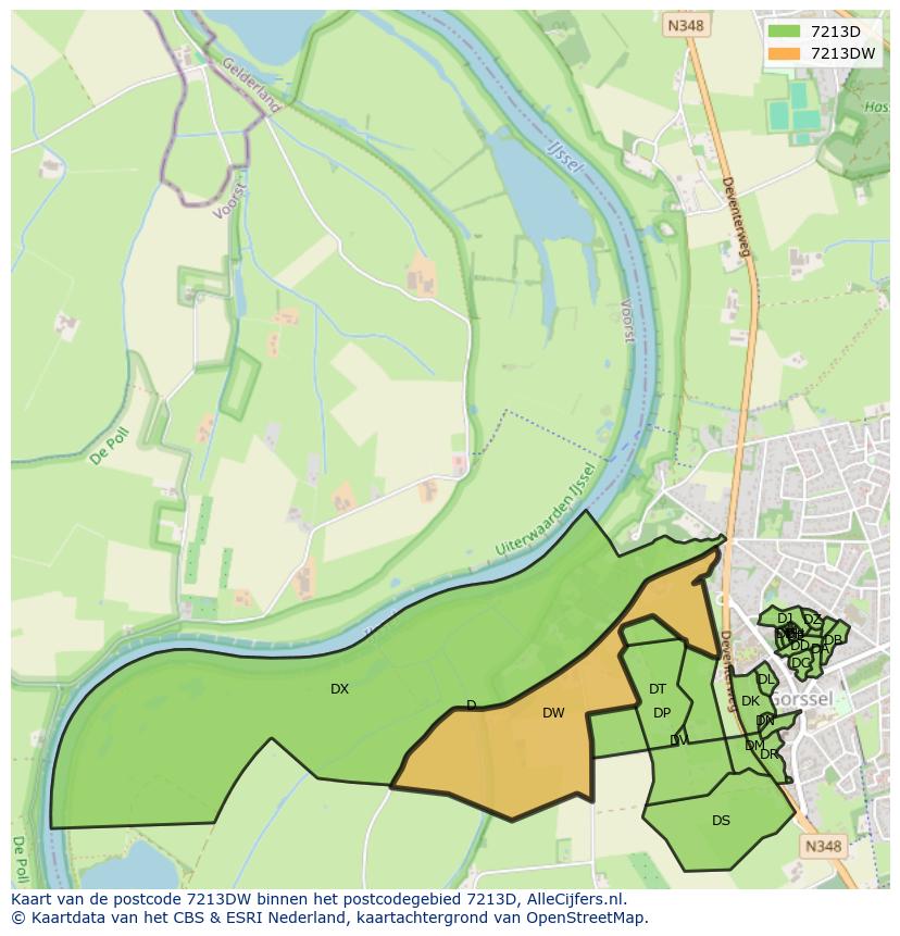 Afbeelding van het postcodegebied 7213 DW op de kaart.