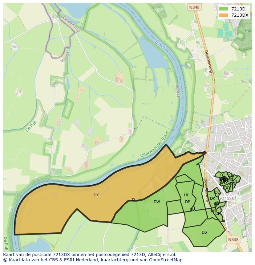 Afbeelding van het postcodegebied 7213 DX op de kaart.