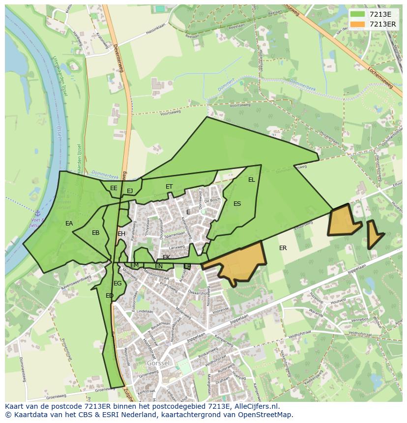 Afbeelding van het postcodegebied 7213 ER op de kaart.