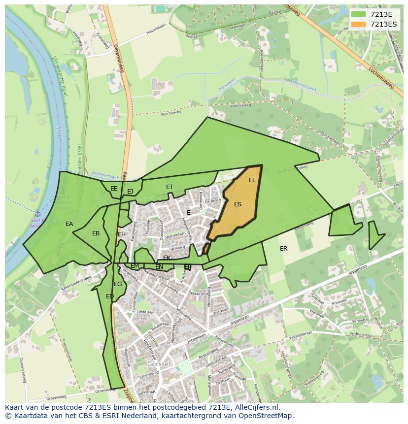 Afbeelding van het postcodegebied 7213 ES op de kaart.