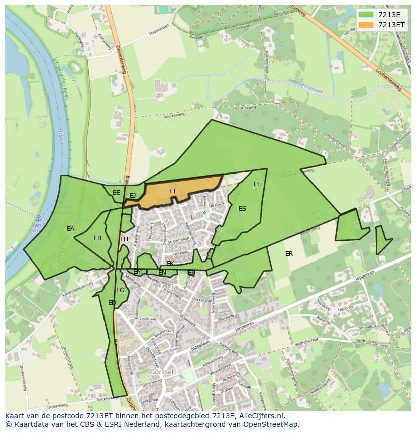 Afbeelding van het postcodegebied 7213 ET op de kaart.
