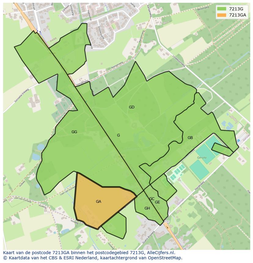 Afbeelding van het postcodegebied 7213 GA op de kaart.