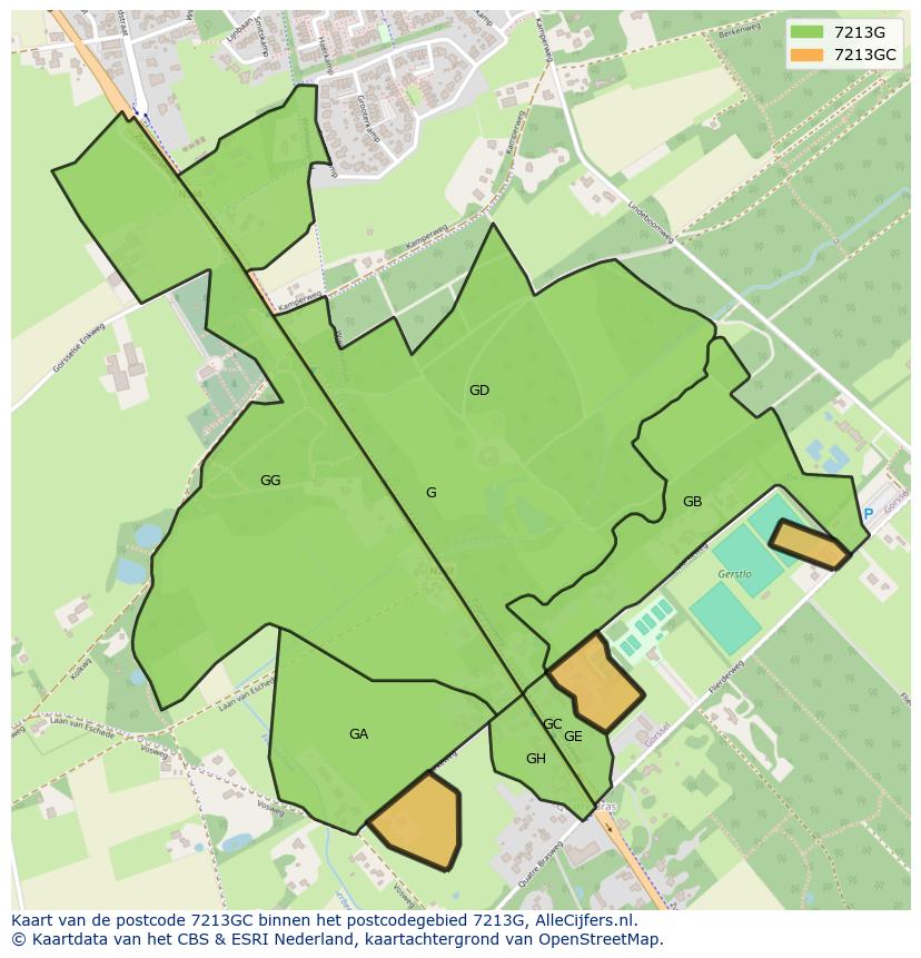 Afbeelding van het postcodegebied 7213 GC op de kaart.