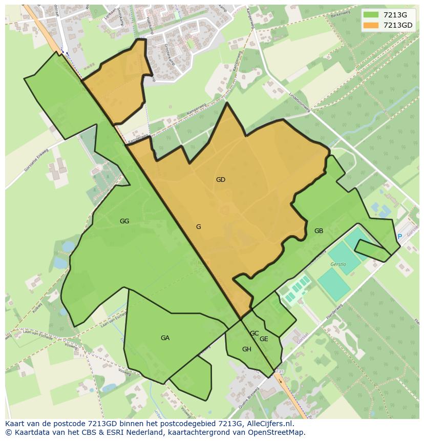 Afbeelding van het postcodegebied 7213 GD op de kaart.