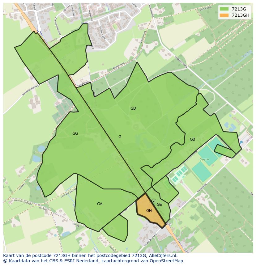 Afbeelding van het postcodegebied 7213 GH op de kaart.
