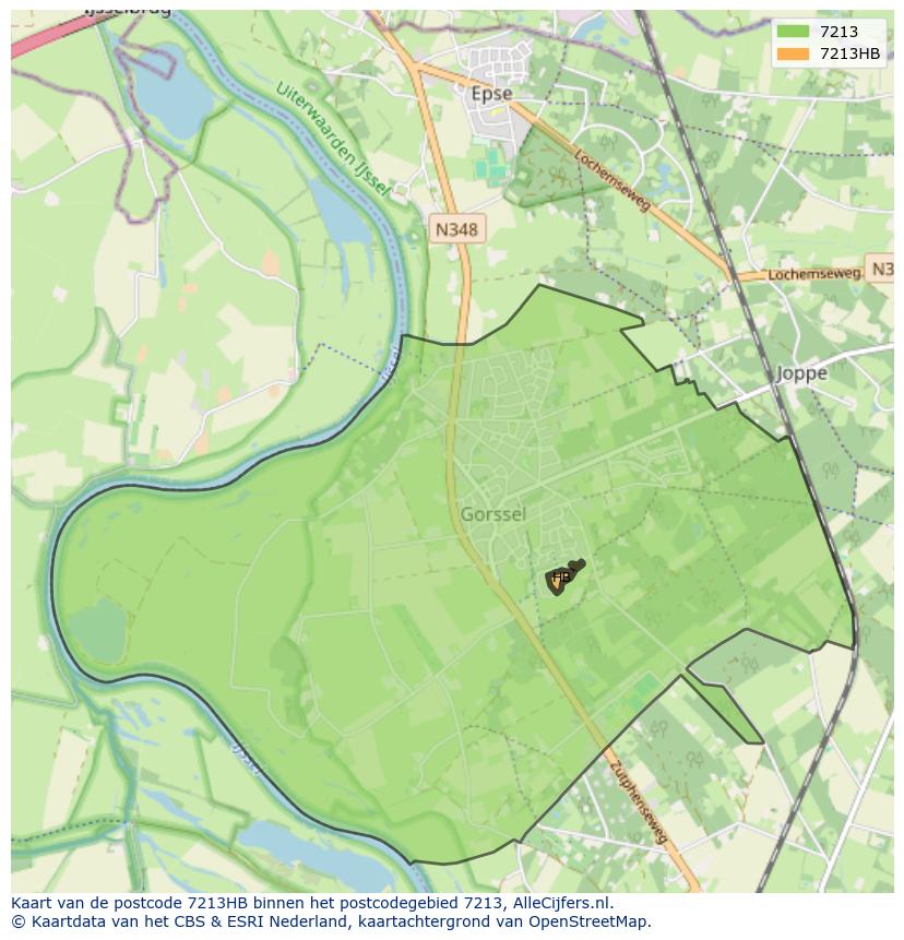 Afbeelding van het postcodegebied 7213 HB op de kaart.