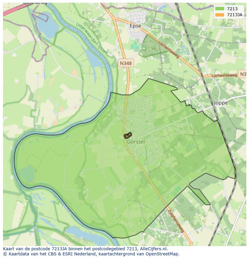 Afbeelding van het postcodegebied 7213 JA op de kaart.