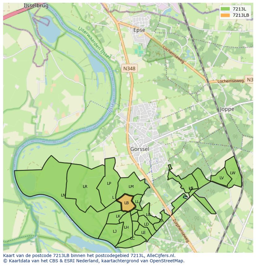 Afbeelding van het postcodegebied 7213 LB op de kaart.