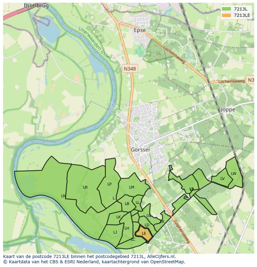 Afbeelding van het postcodegebied 7213 LE op de kaart.