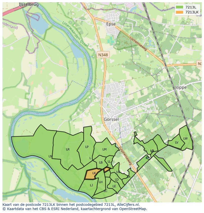 Afbeelding van het postcodegebied 7213 LK op de kaart.