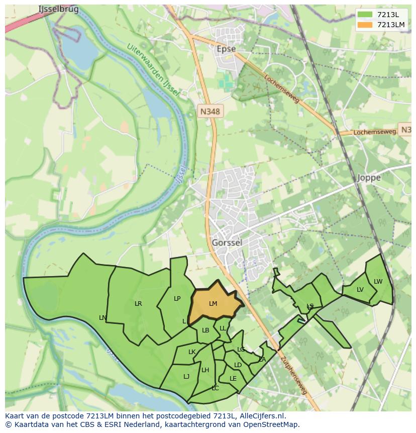 Afbeelding van het postcodegebied 7213 LM op de kaart.