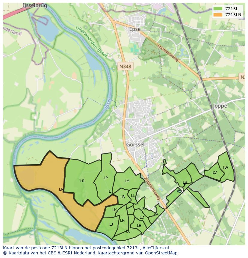 Afbeelding van het postcodegebied 7213 LN op de kaart.