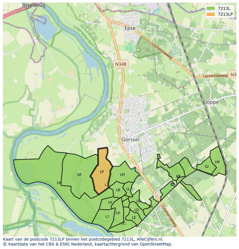 Afbeelding van het postcodegebied 7213 LP op de kaart.