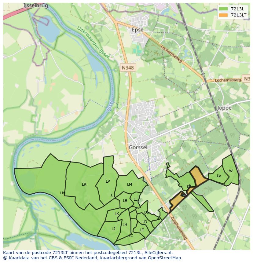 Afbeelding van het postcodegebied 7213 LT op de kaart.