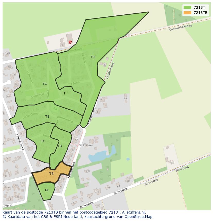 Afbeelding van het postcodegebied 7213 TB op de kaart.
