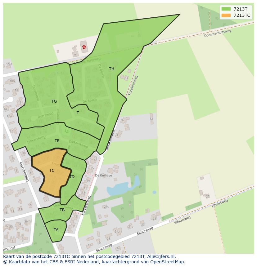 Afbeelding van het postcodegebied 7213 TC op de kaart.