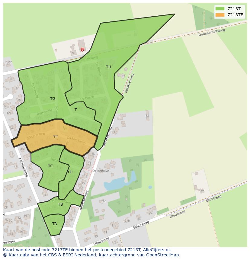 Afbeelding van het postcodegebied 7213 TE op de kaart.