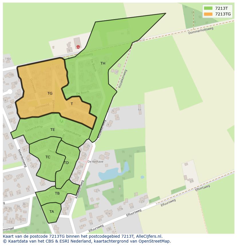 Afbeelding van het postcodegebied 7213 TG op de kaart.