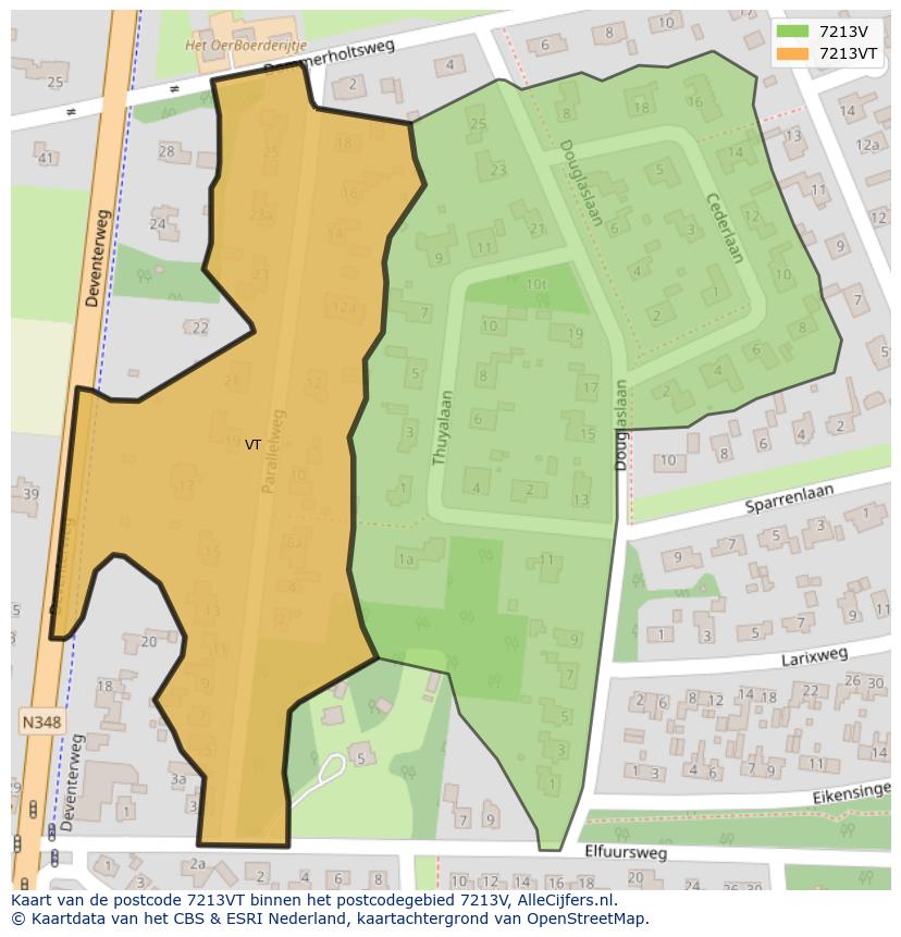 Afbeelding van het postcodegebied 7213 VT op de kaart.