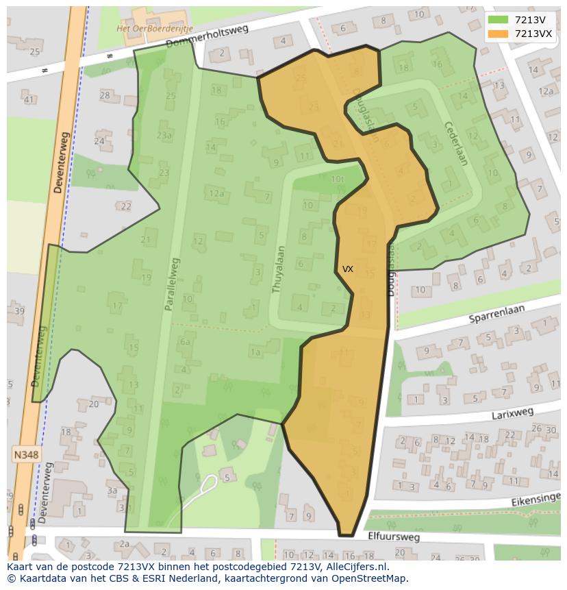 Afbeelding van het postcodegebied 7213 VX op de kaart.