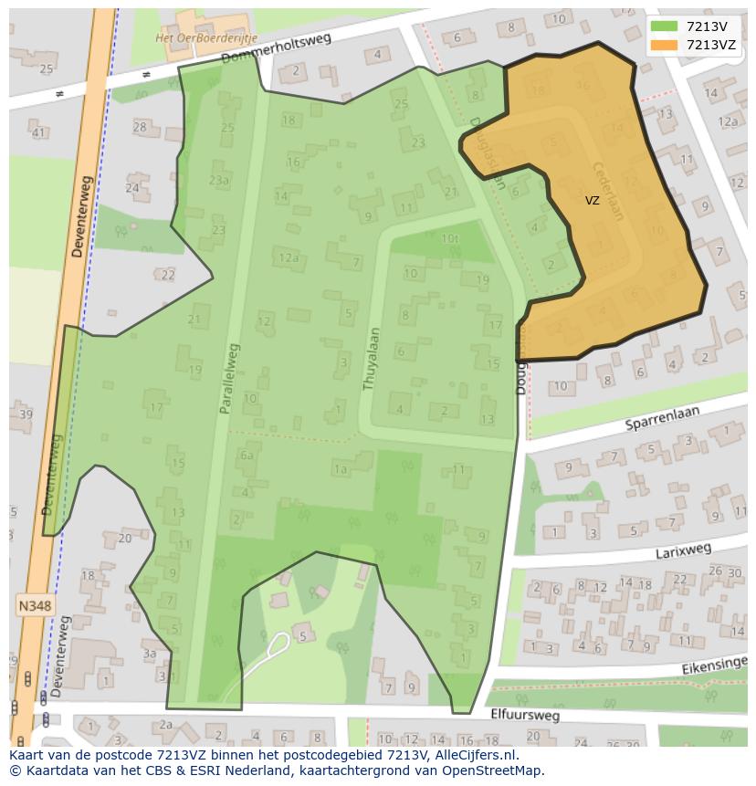 Afbeelding van het postcodegebied 7213 VZ op de kaart.