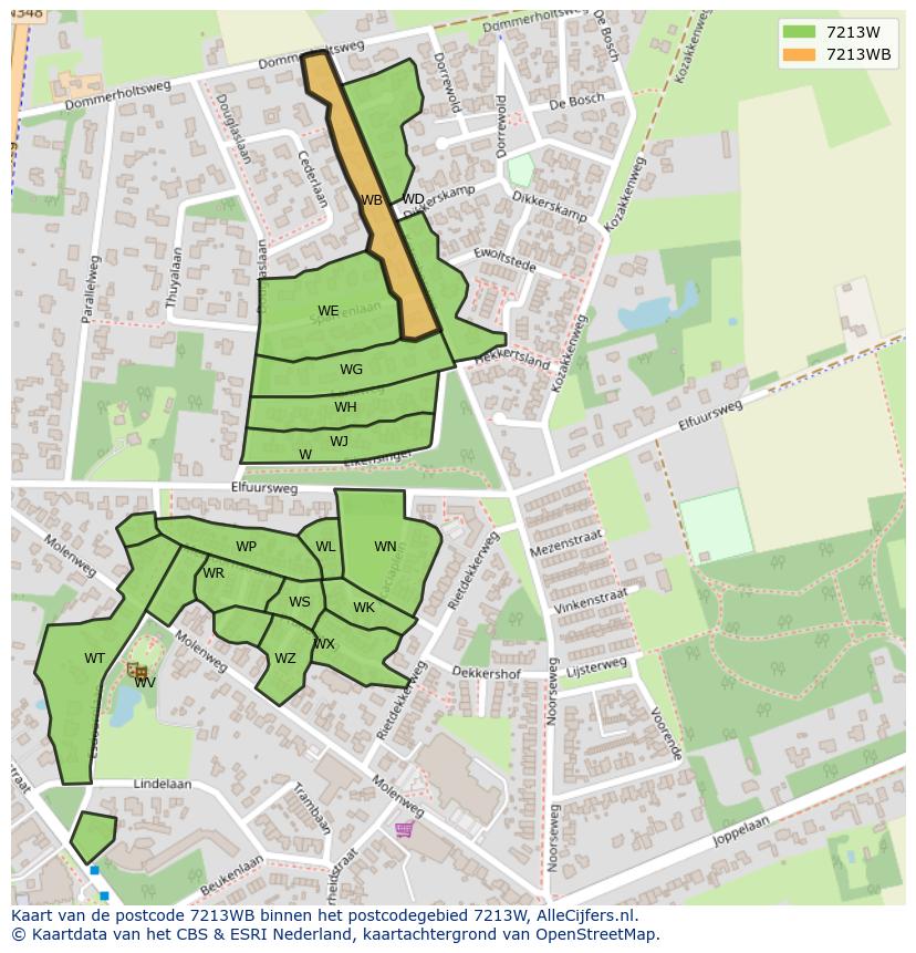 Afbeelding van het postcodegebied 7213 WB op de kaart.