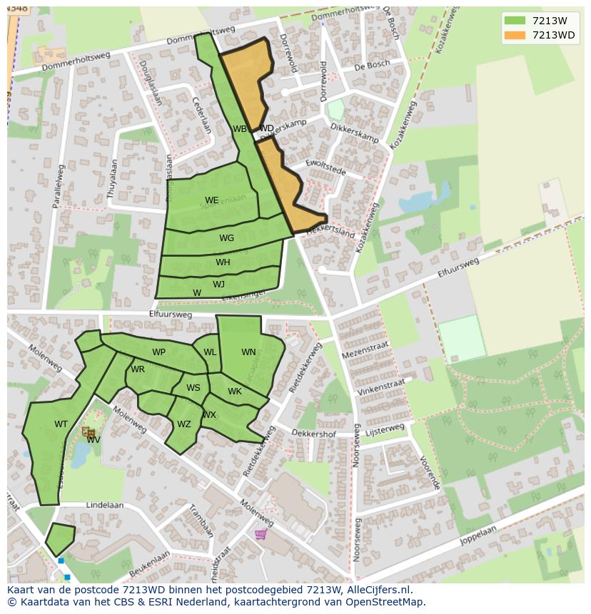 Afbeelding van het postcodegebied 7213 WD op de kaart.