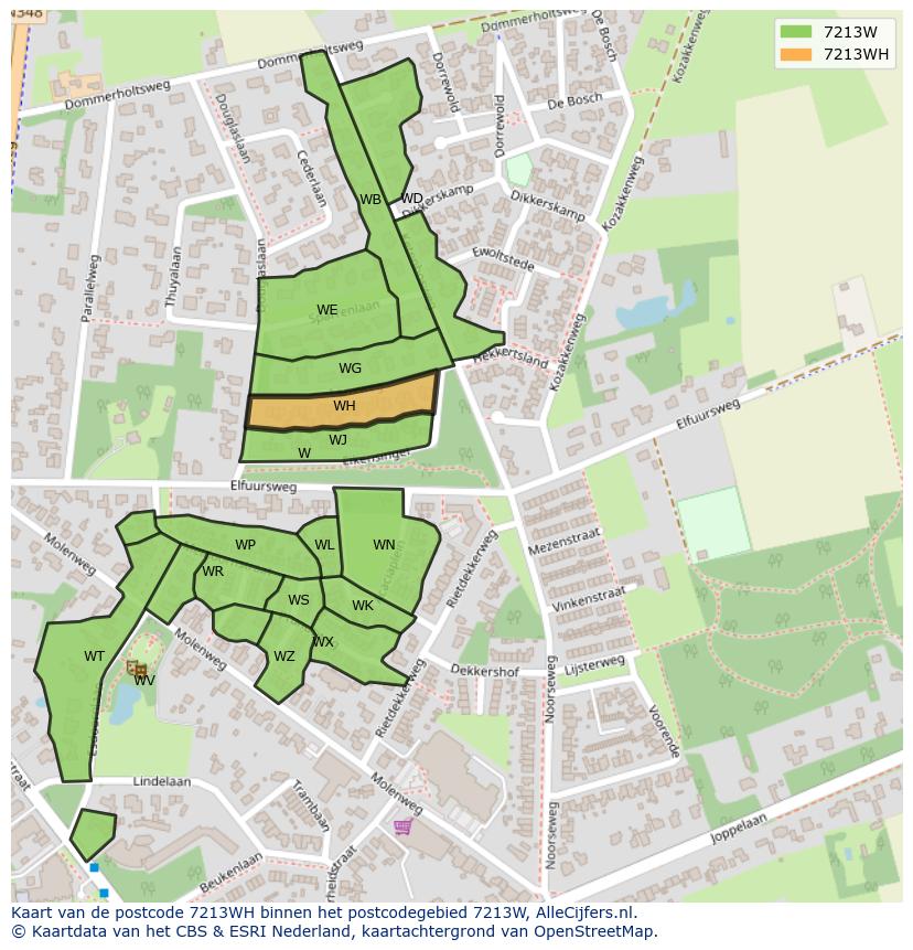 Afbeelding van het postcodegebied 7213 WH op de kaart.