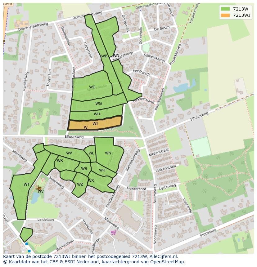 Afbeelding van het postcodegebied 7213 WJ op de kaart.